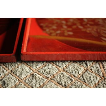 萩秋草朱塗蒔絵 膳五枚　Q111 