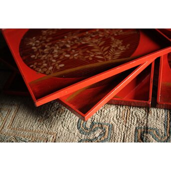 萩秋草朱塗蒔絵 膳五枚　Q111 