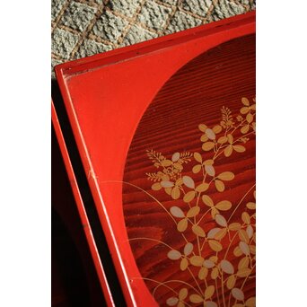 萩秋草朱塗蒔絵 膳五枚　Q111 