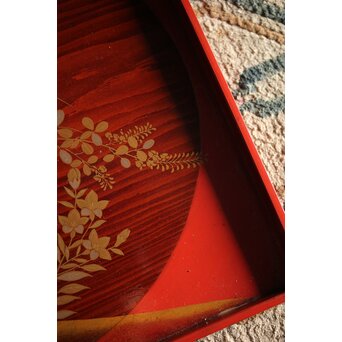 萩秋草朱塗蒔絵 膳五枚　Q111 