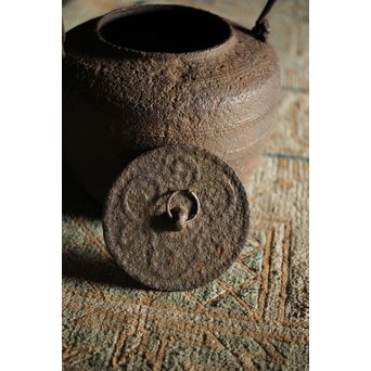 紫金堂 忠三郎系 時代鉄環摘蓋 平提手 天明形手取釜/鉄瓶/湯沸　M229 
