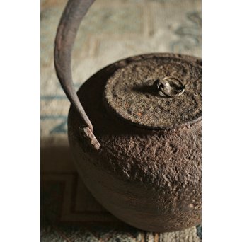 紫金堂 忠三郎系 時代鉄環摘蓋 平提手 天明形手取釜/鉄瓶/湯沸　M229 