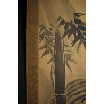 狩野派 倣 鶴澤探索 絹本水墨 猛虎図 掛軸　Z228 