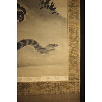 狩野派 倣 鶴澤探索 絹本水墨 猛虎図 掛軸　Z228 