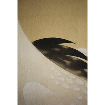 横尾木鶏 双鶴図 絹本彩色掛軸　Z229 