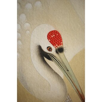 横尾木鶏 双鶴図 絹本彩色掛軸　Z229 