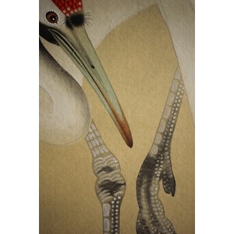 横尾木鶏 双鶴図 絹本彩色掛軸　Z229 