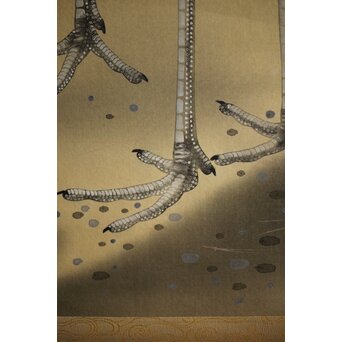 横尾木鶏 双鶴図 絹本彩色掛軸　Z229 