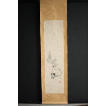 鷗舟作 紙本掛軸 野晒　Z230 