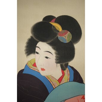 無銘 美人画 絹本彩色掛軸　Z231 