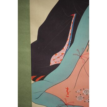 無銘 美人画 絹本彩色掛軸　Z231 