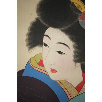 無銘 美人画 絹本彩色掛軸　Z231 