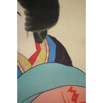 無銘 美人画 絹本彩色掛軸　Z231 