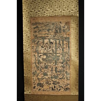 仏画木版画 涅槃図 掛軸　Z232