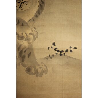 倣 狩野益信 龍虎図 絹本水墨掛軸 対幅　Z233 