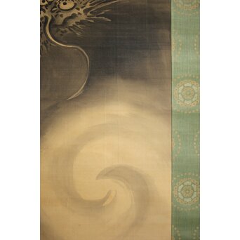 倣 狩野益信 龍虎図 絹本水墨掛軸 対幅　Z233 