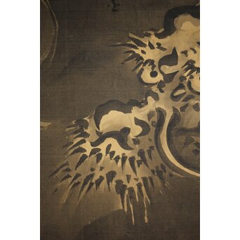 倣 狩野益信 龍虎図 絹本水墨掛軸 対幅　Z233 