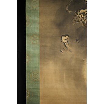 倣 狩野益信 龍虎図 絹本水墨掛軸 対幅　Z233 