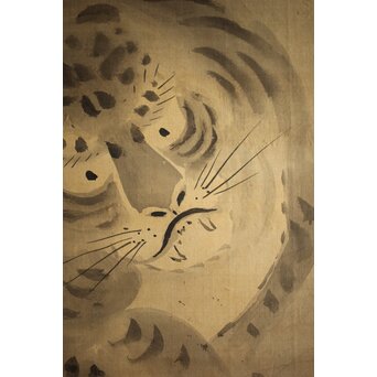 倣 狩野益信 龍虎図 絹本水墨掛軸 対幅　Z233 