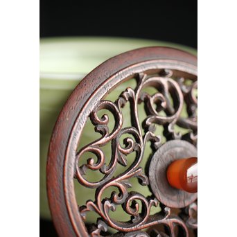 板谷波山風 淡斎作 唐木透蓋 瑪瑙摘 陽刻青磁香炉　P200 