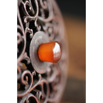 板谷波山風 淡斎作 唐木透蓋 瑪瑙摘 陽刻青磁香炉　P200 