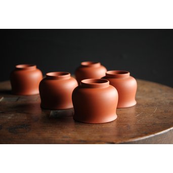 山田常山 朱泥常滑煎茶碗 5客　P201 