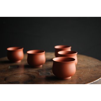 山田常山 朱泥常滑煎茶碗 5客　P201