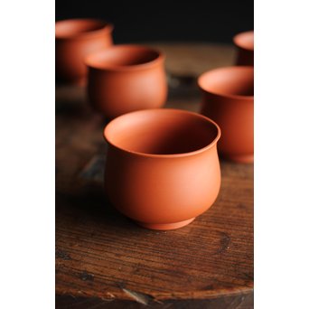 山田常山 朱泥常滑煎茶碗 5客　P201 