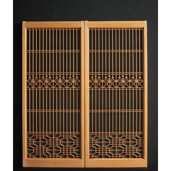 白木 ガラス入桐組子書院 2枚1組　R0043