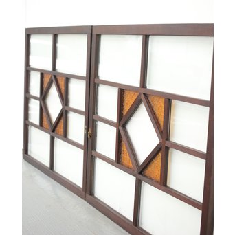 面取りガラスとフローラ黄色ガラスの窓 2枚1組　GD0048Y 