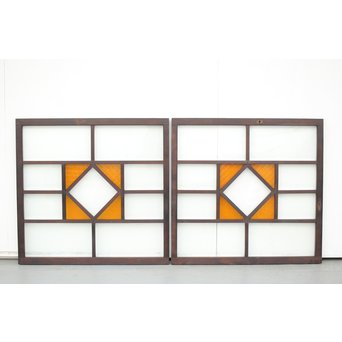 面取りガラスとフローラ黄色ガラスの窓 2枚1組　GD0048Y 