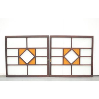 面取りガラスとフローラ黄色ガラスの窓 2枚1組　GD0048Y