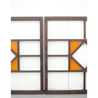 面取りガラスとフローラ黄色ガラスの窓 2枚1組　GD0048Y 