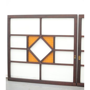 面取りガラスとフローラ黄色ガラスの窓 2枚1組　GD0048Y 