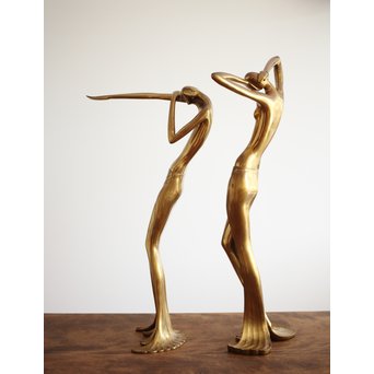 在銘 ブロンズ女性像 一対　M237 