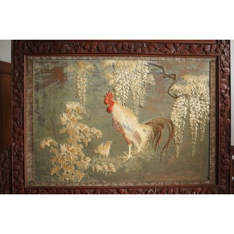 日光彫と明治刺繍の衝立　X260Y 