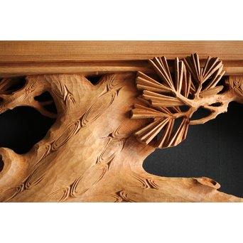 大雲銘 松竹梅深彫木彫欄間 2枚1組　R0050Y 