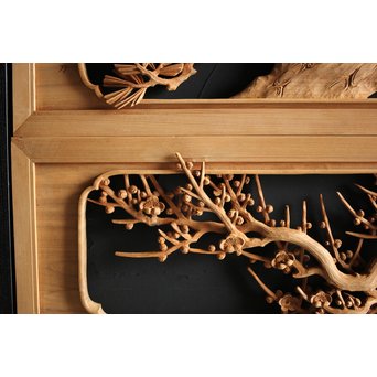 大雲銘 松竹梅深彫木彫欄間 2枚1組　R0050Y 