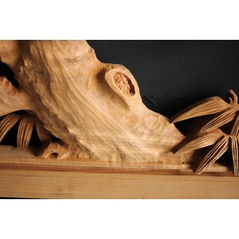 大雲銘 松竹梅深彫木彫欄間 2枚1組　R0050Y 