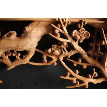 大雲銘 松竹梅深彫木彫欄間 2枚1組　R0050Y 