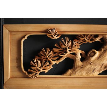 大雲銘 松竹梅深彫木彫欄間 2枚1組　R0050Y 