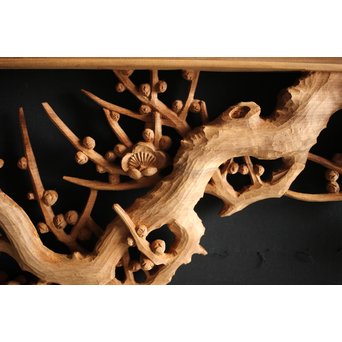 大雲銘 松竹梅深彫木彫欄間 2枚1組　R0050Y 