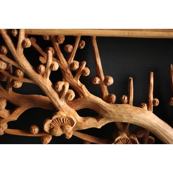 大雲銘 松竹梅深彫木彫欄間 2枚1組　R0050Y 