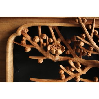 大雲銘 松竹梅深彫木彫欄間 2枚1組　R0050Y 