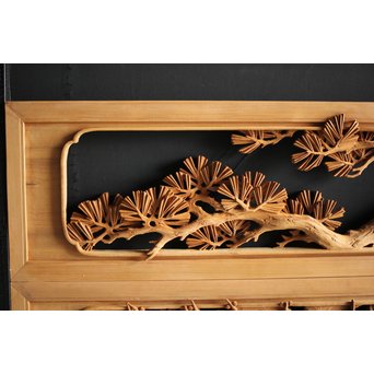 大雲銘 松竹梅深彫木彫欄間 2枚1組　R0050Y 