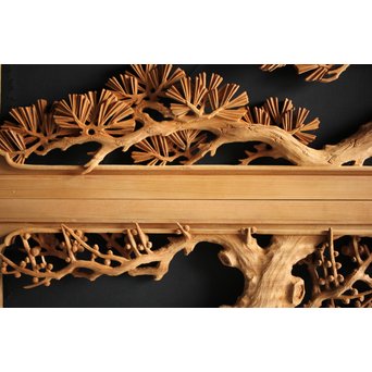 大雲銘 松竹梅深彫木彫欄間 2枚1組　R0050Y 