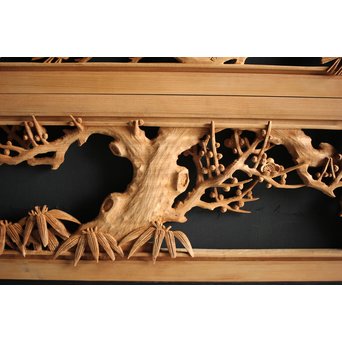 大雲銘 松竹梅深彫木彫欄間 2枚1組　R0050Y 