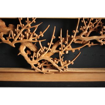 大雲銘 松竹梅深彫木彫欄間 2枚1組　R0050Y 