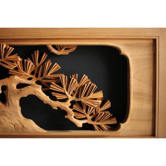 大雲銘 松竹梅深彫木彫欄間 2枚1組　R0050Y 