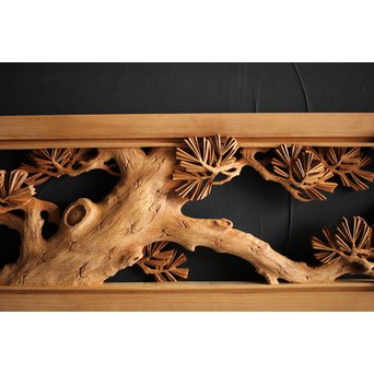 大雲銘 松竹梅深彫木彫欄間 2枚1組　R0050Y 